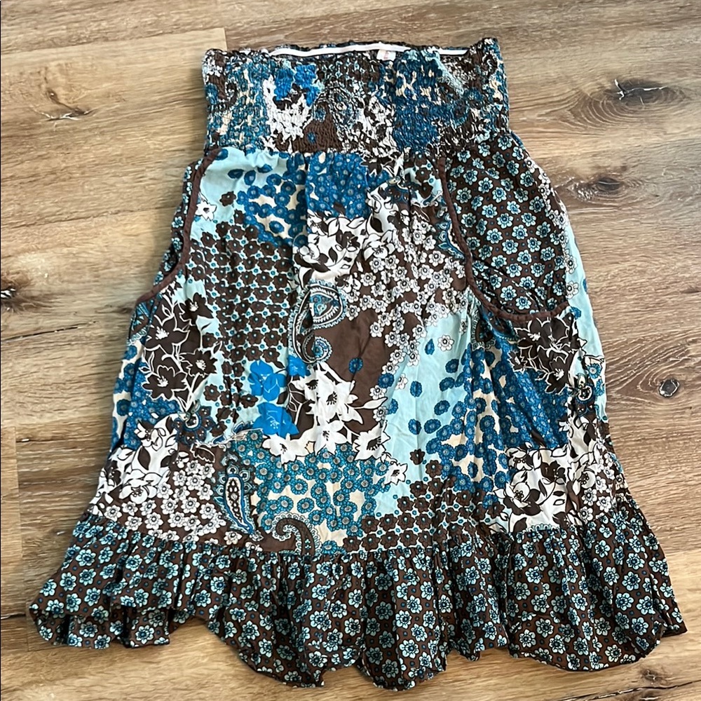 Vintage 90s Floral Patchwork Skirt - Blue and Brown